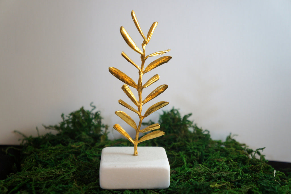 Olive Branch Decor - Handcrafted Brass Olive Tree Decoration with Gold Plating