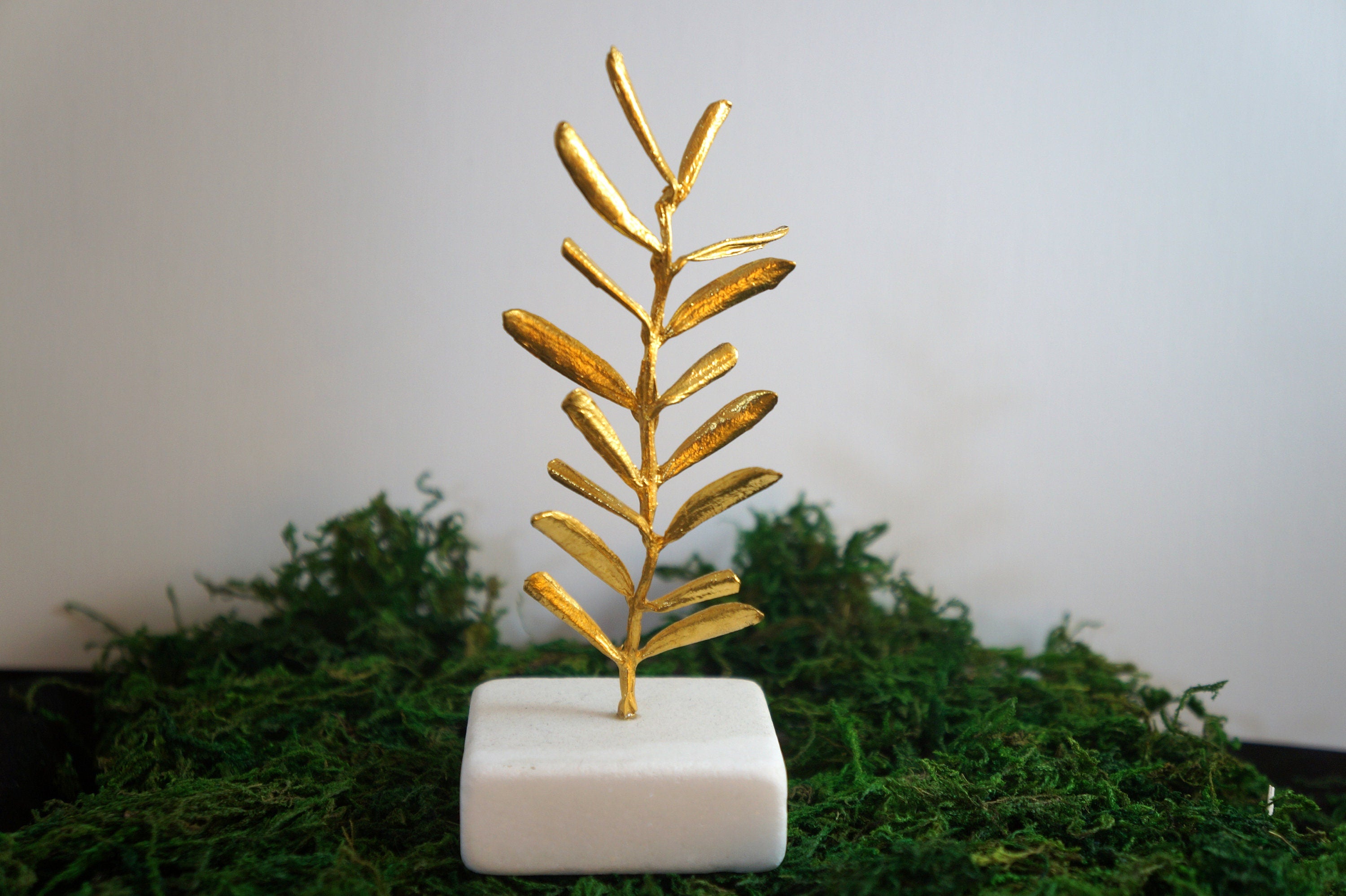 Olive Branch Decor - Handcrafted Brass Olive Tree Decoration with Gold Plating