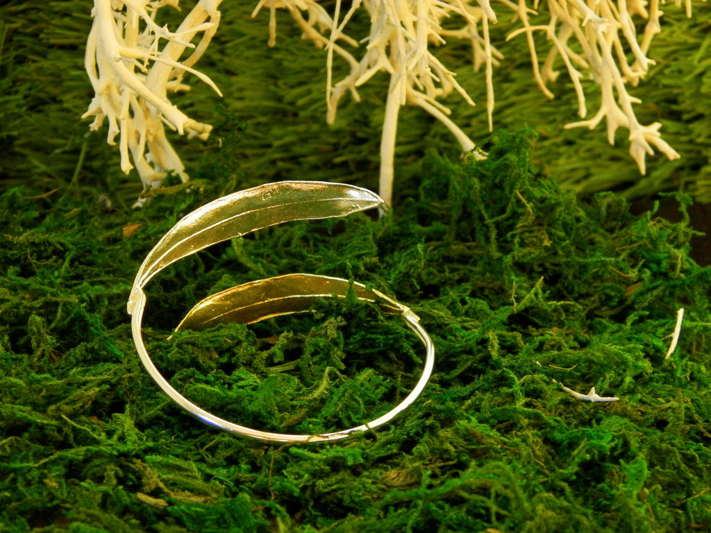 Olive Leaf Bracelet - Adjustable Sterling Silver Cuff With Delicate Vein Design