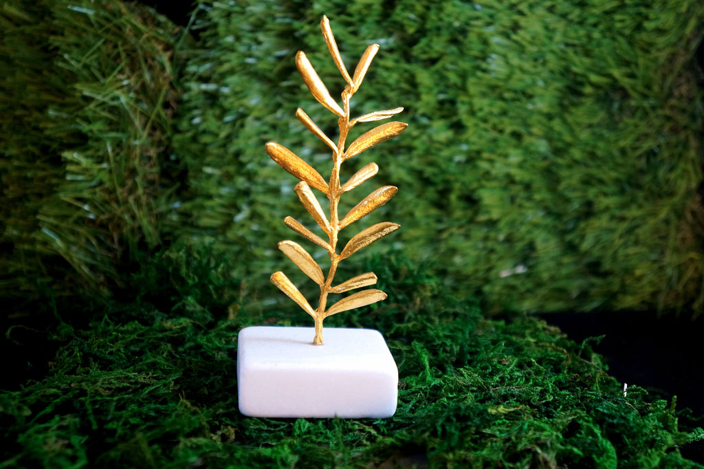 Olive Branch Decor - Handcrafted Brass Olive Tree Decoration with Gold Plating