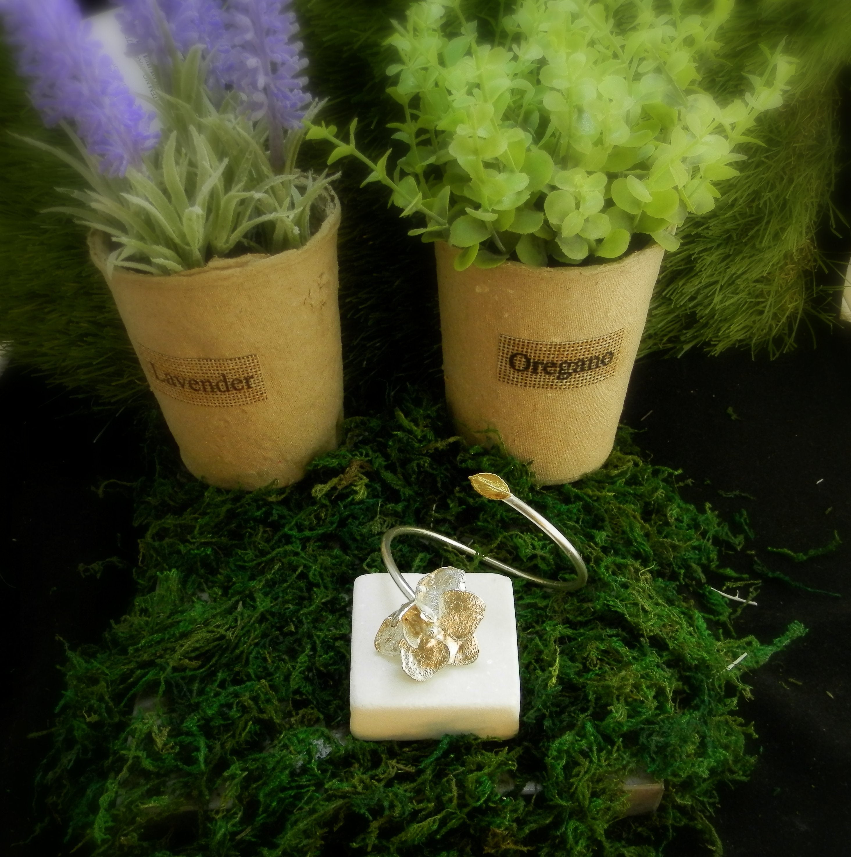 Sterling Silver Orchid Bracelet – Adjustable Real Leaf Casting Floral Jewelry