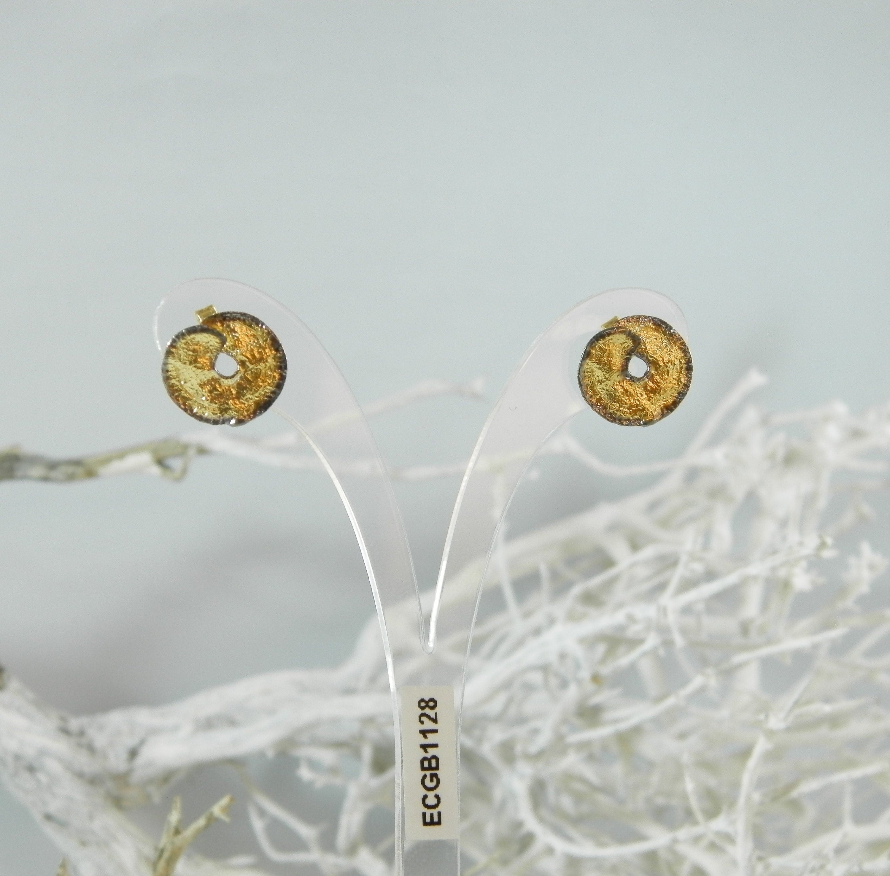 Plant Leaf Earrings – Gold Plated Unique Leaf Studs with Black Rhodium Finish