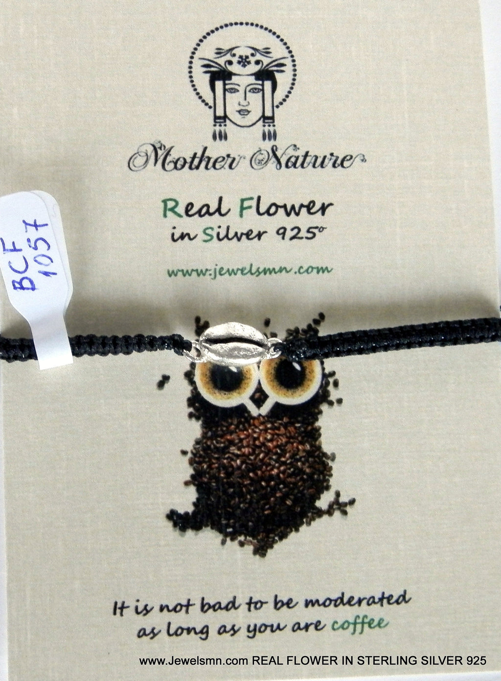 Coffee Bean Bracelet, Sterling Silver or Gold-Plated, Adjustable Cord, Minimalist Jewelry