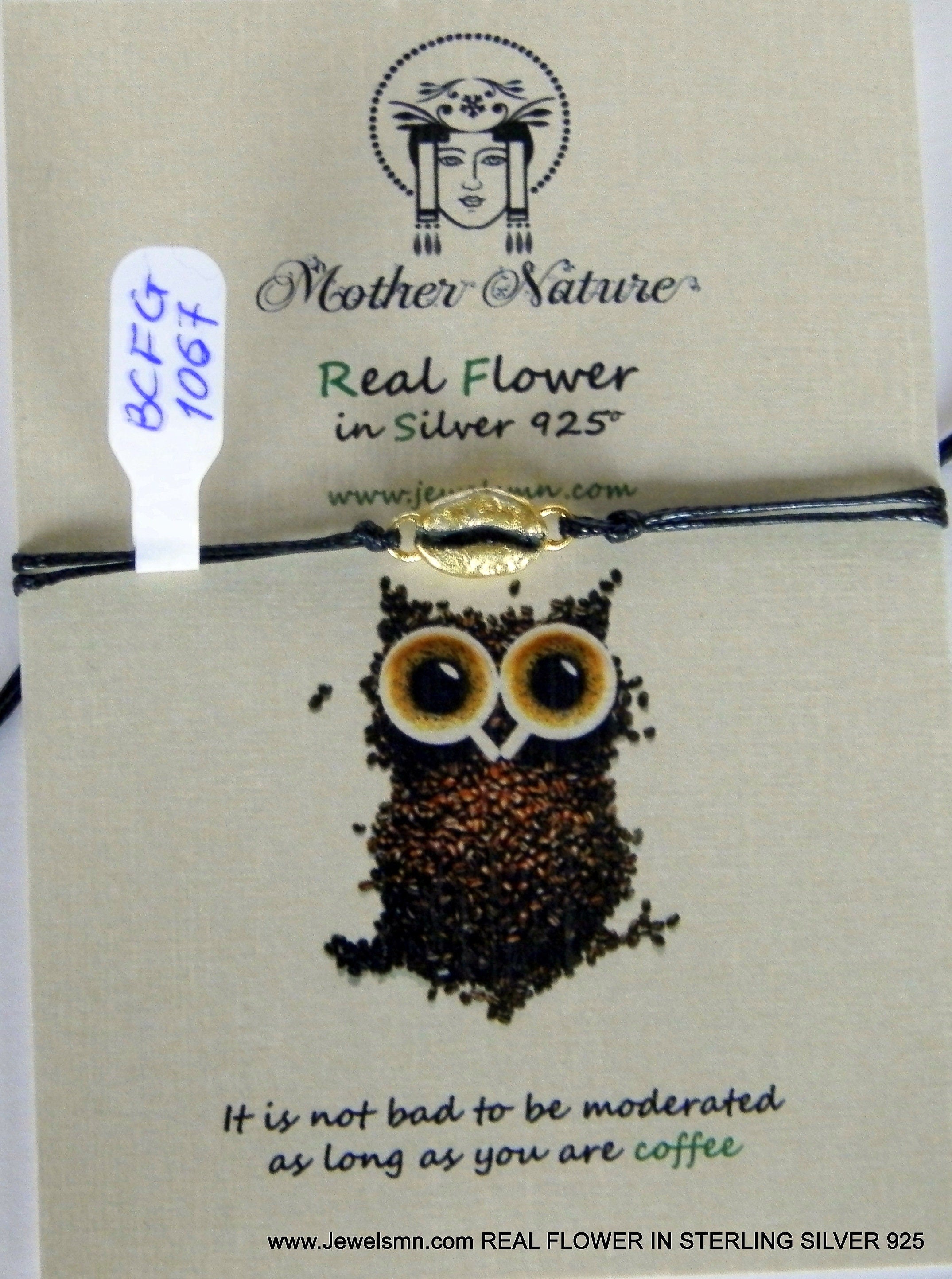 Coffee Bean Bracelet, Sterling Silver or Gold-Plated, Adjustable Cord, Minimalist Jewelry