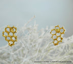 Honeycomb Bee Earrings, Gold Plated Sterling Silver (Lightweight Studs)