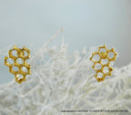 Honeycomb Bee Earrings, Gold Plated Sterling Silver (Lightweight Studs)