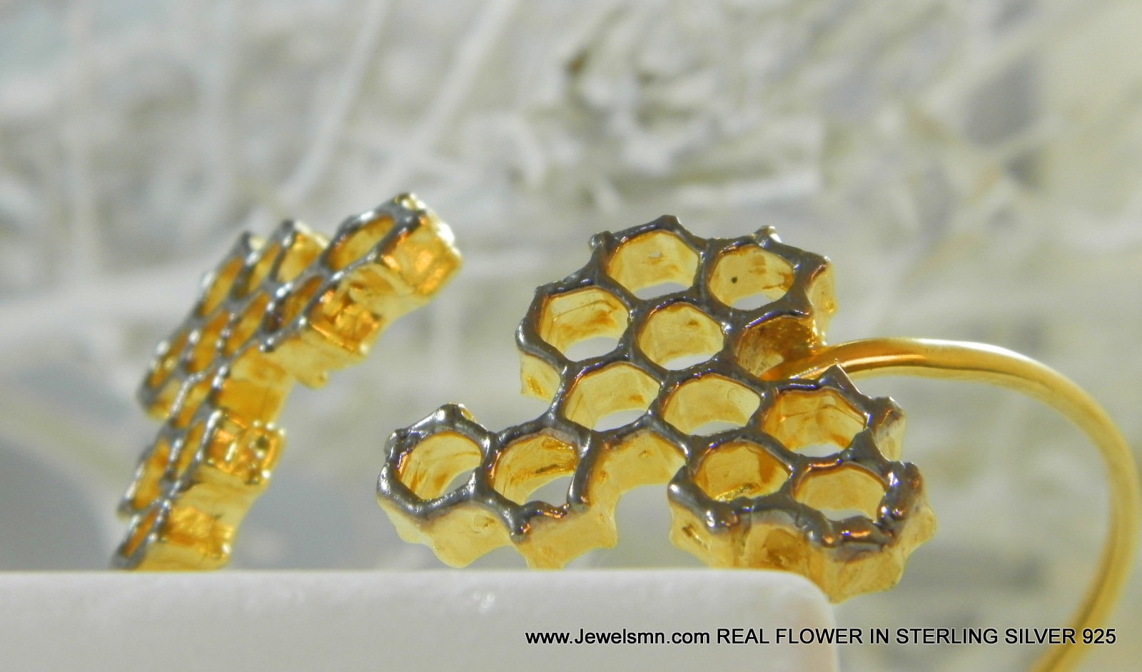Honeycomb Bee Bracelet: Two-Tone Gold and Black Wide Cuff