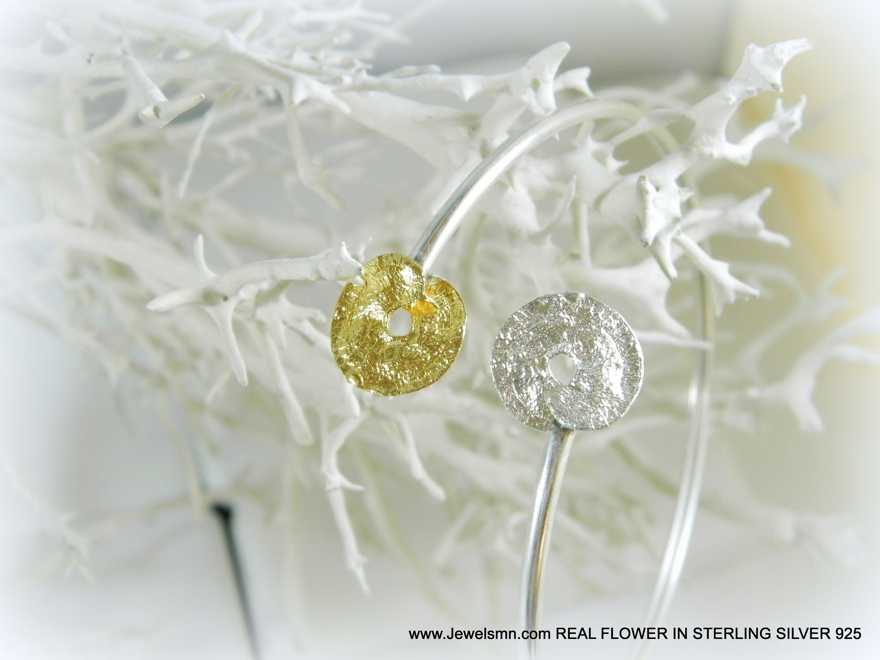 Leaf Cuff Bracelet: Handmade Sterling Silver and Gold Plating (Adjustable)