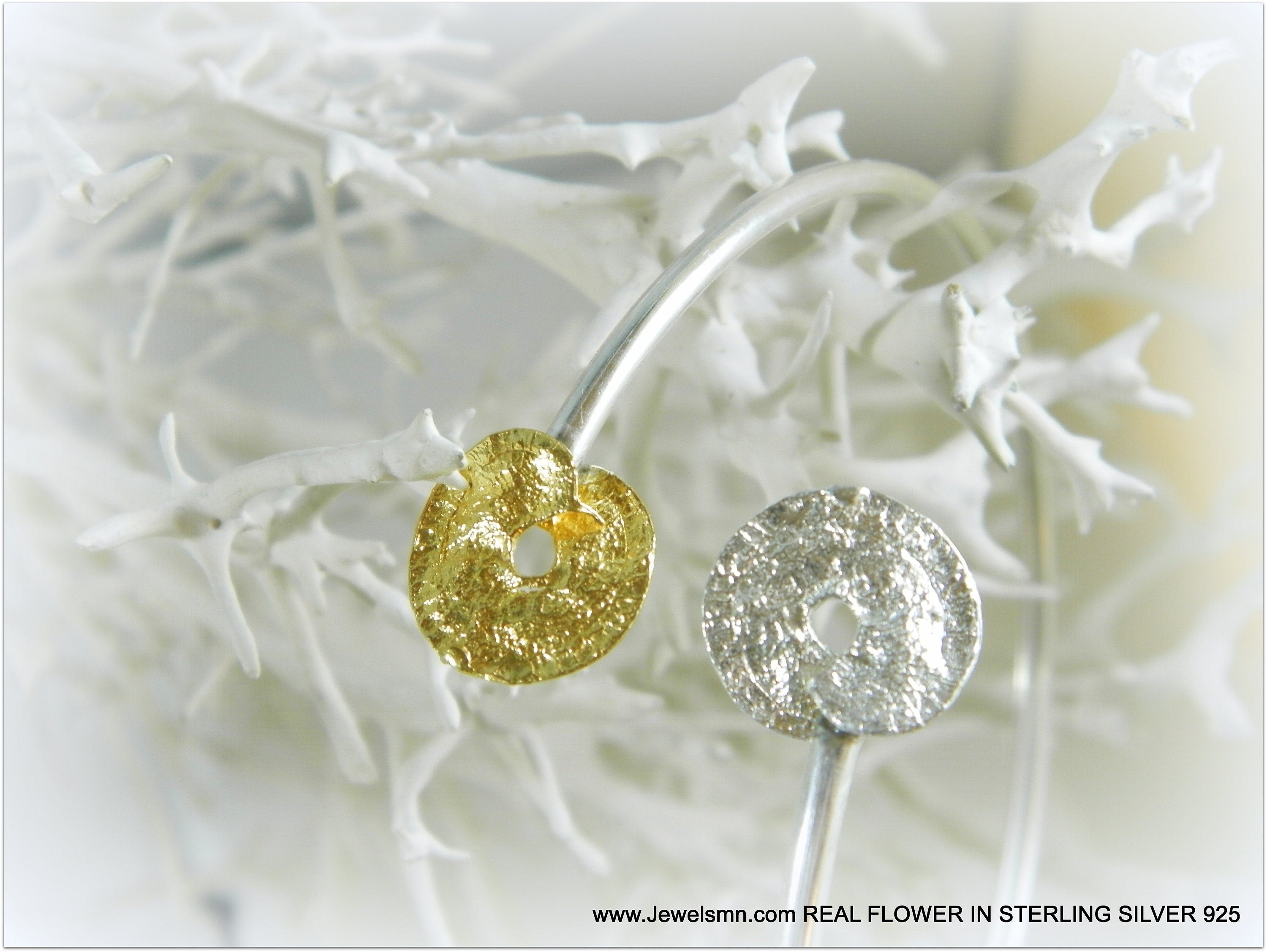 Leaf Cuff Bracelet: Handmade Sterling Silver and Gold Plating (Adjustable)