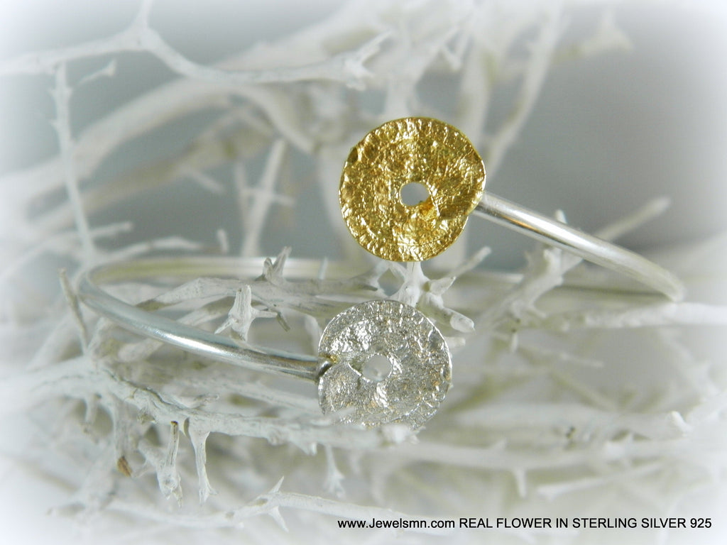 Leaf Cuff Bracelet: Handmade Sterling Silver and Gold Plating (Adjustable)