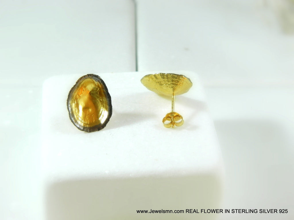 Limpet Shell Earrings: Gold and Black Eco-Friendly Studs (Handmade)