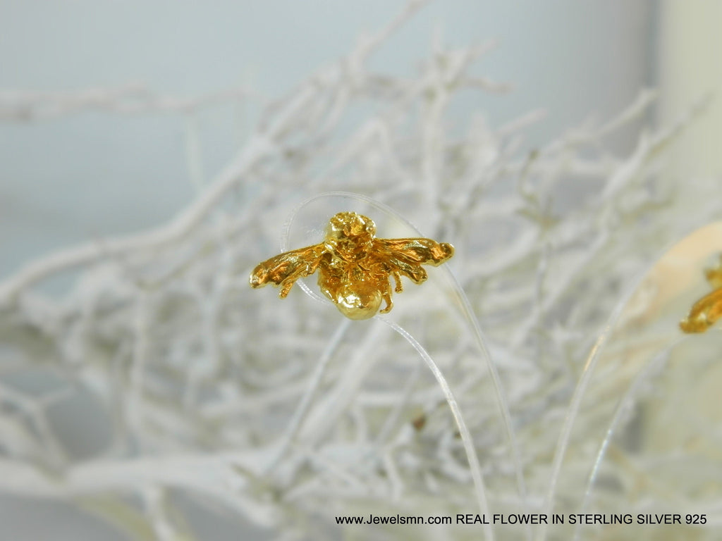 Gold Bee Stud Earrings - Detailed Honeybee Design, Lightweight