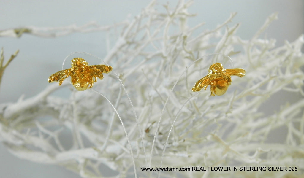 Gold Bee Stud Earrings - Detailed Honeybee Design, Lightweight