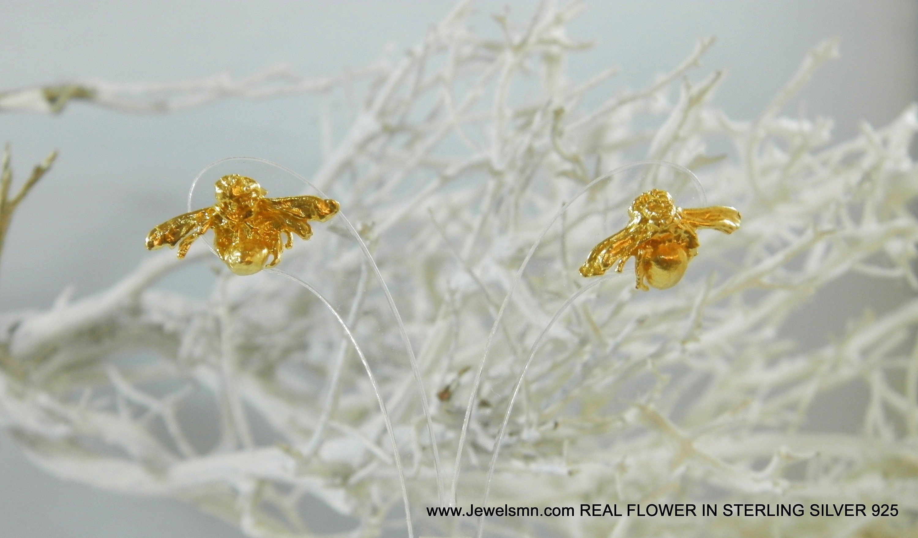 Gold Bee Stud Earrings - Detailed Honeybee Design, Lightweight