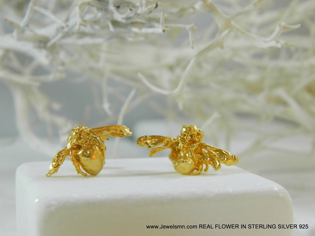 Gold Bee Stud Earrings - Detailed Honeybee Design, Lightweight
