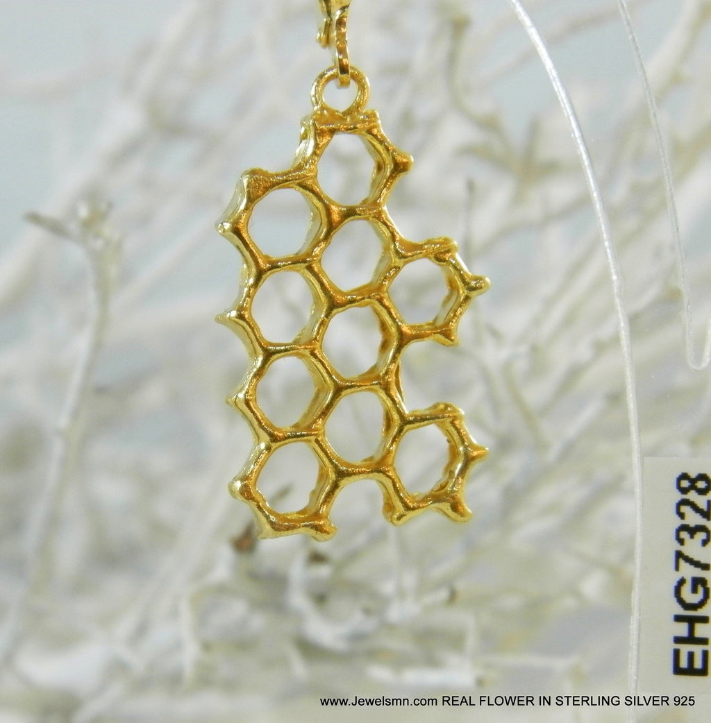 Honeycomb Statement Earrings: Gold Plated Sterling Silver