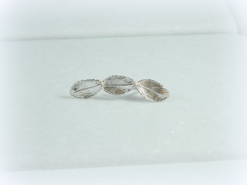 Rose Leaf Earrings: Sterling Silver Ear Climbers (Mismatched Pair)