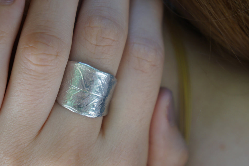 Solid Gold Olive Ring – Adjustable Wide Band Botanical Gold Cuff for Women & Men