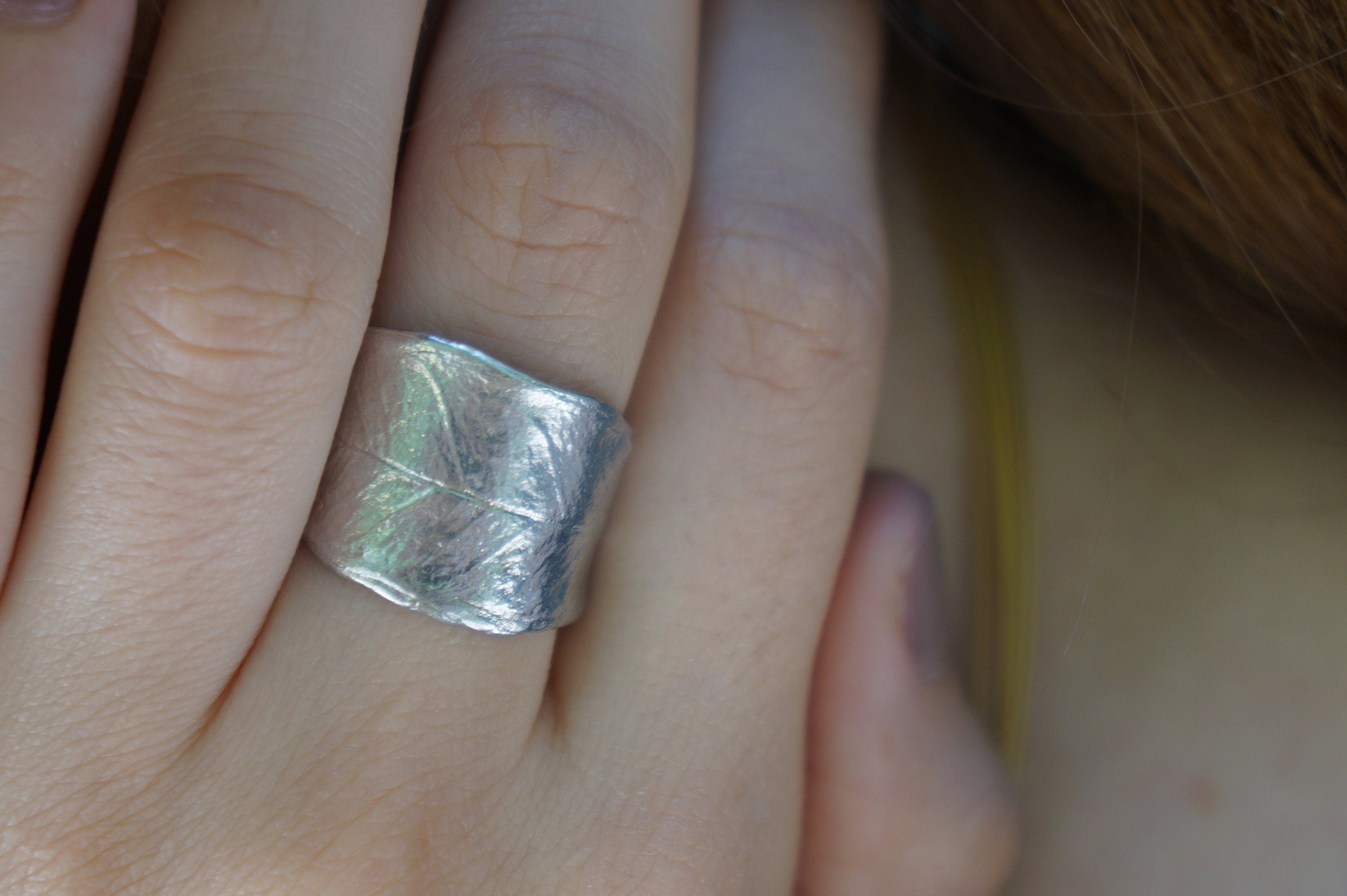 Solid Gold Olive Ring – Adjustable Wide Band Botanical Gold Cuff for Women & Men