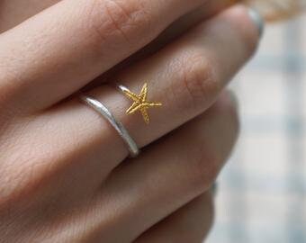 Starfish Gold Ring – Unique Adjustable Solid Gold Ring With Branch Design
