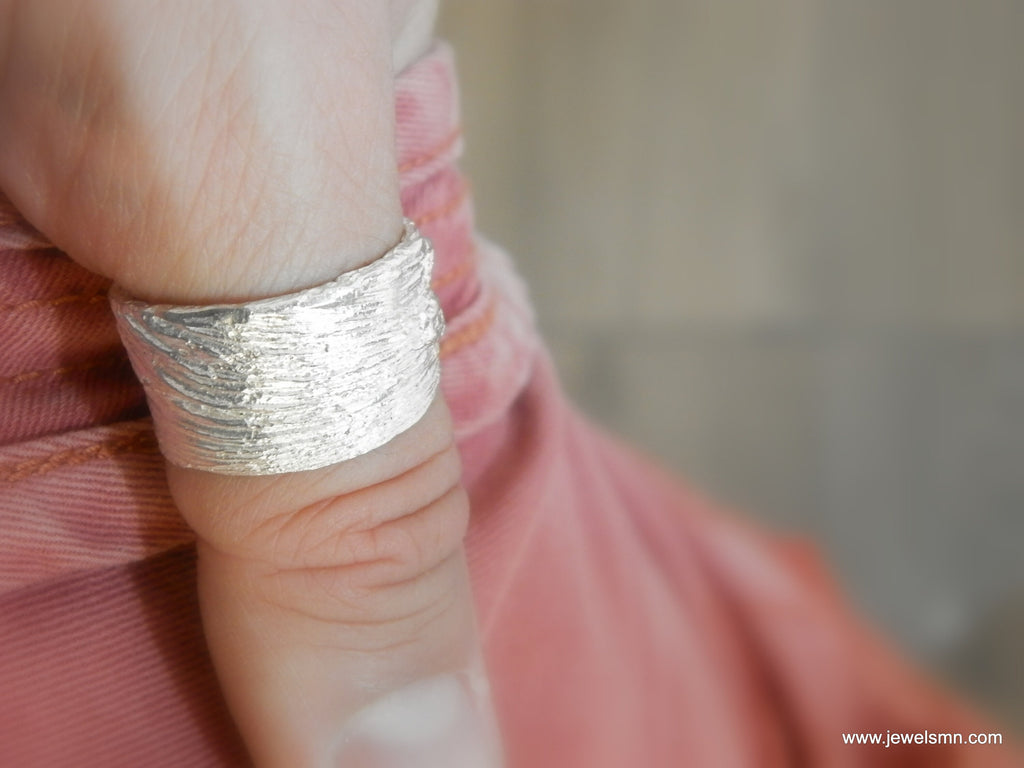 Nature Inspired Ring – Sterling Silver 925 Wide Band Thumb Ring With Organic Charm