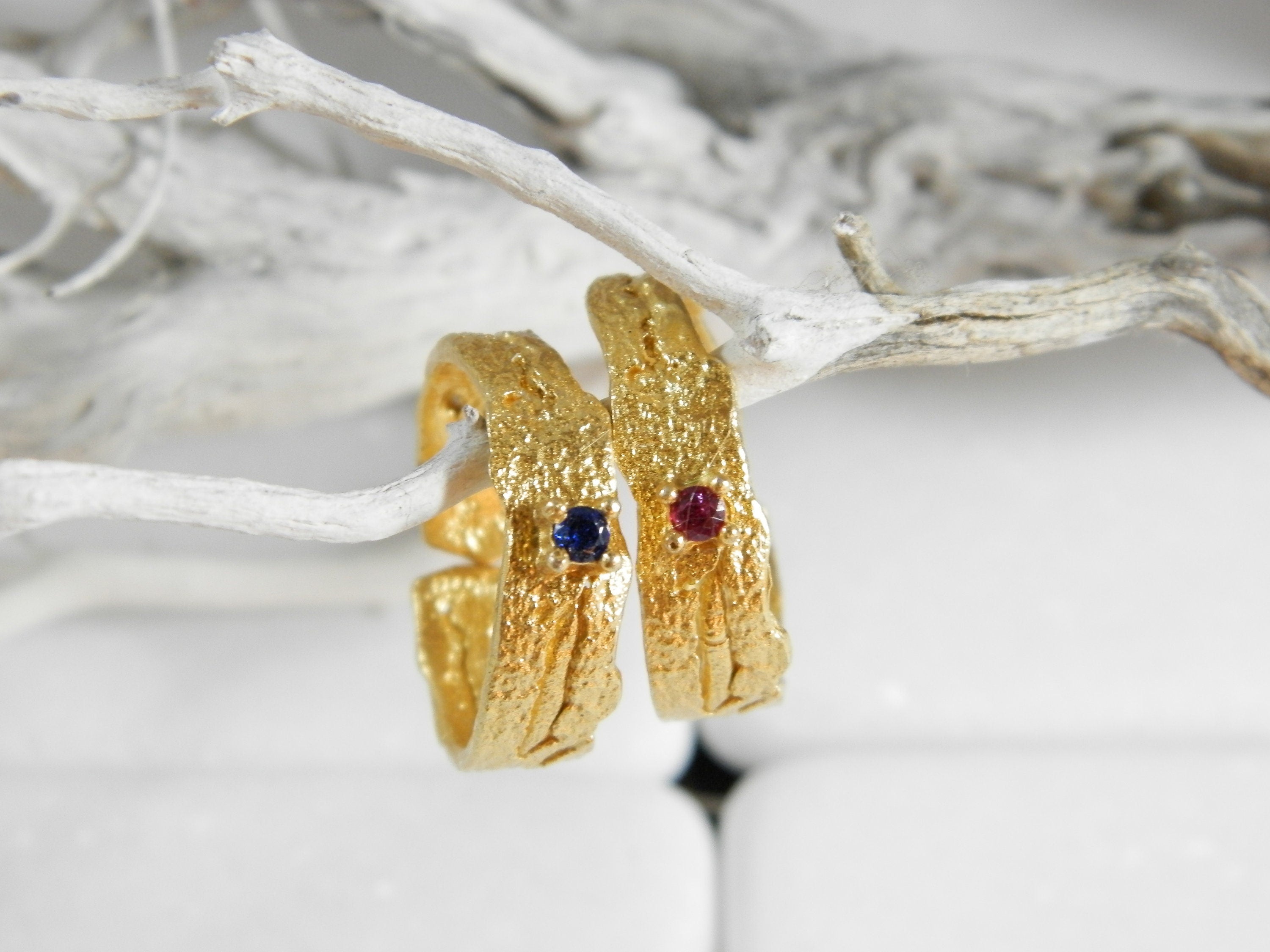 Tree Bark Ring: Dainty Gold Twig Design - Adjustable Sizing