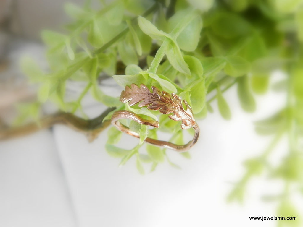 Gold Fern Ring, Rose Gold-Plated Sterling Silver Jewelry, Gold Fern Leaf, Gift for Her, Birthday Gift for Women, Handmade Jewelry