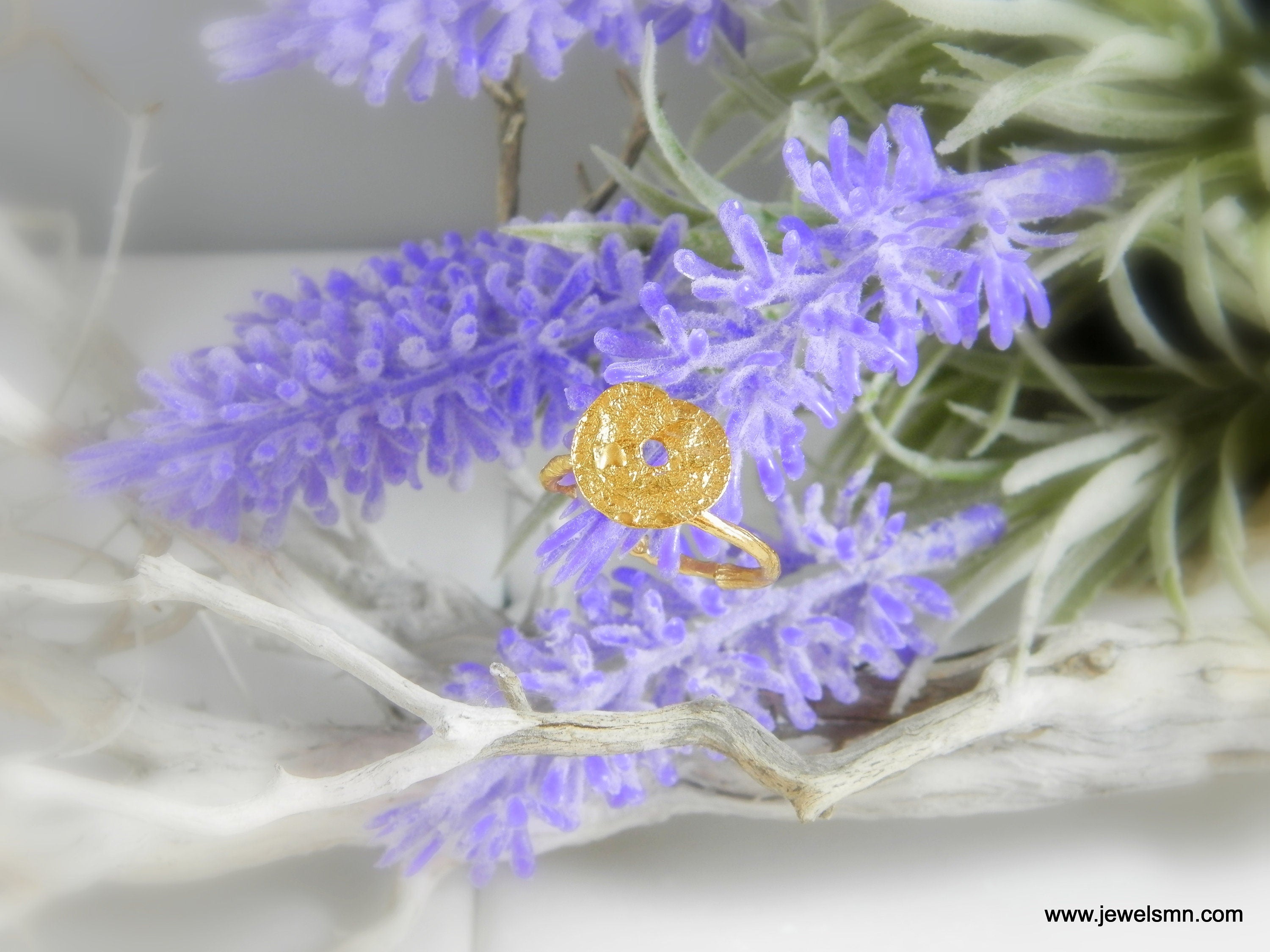 Twig Leaf Ring, Adjustable Sterling Silver with Gold Plating, Nature-Inspired Jewelry Gift