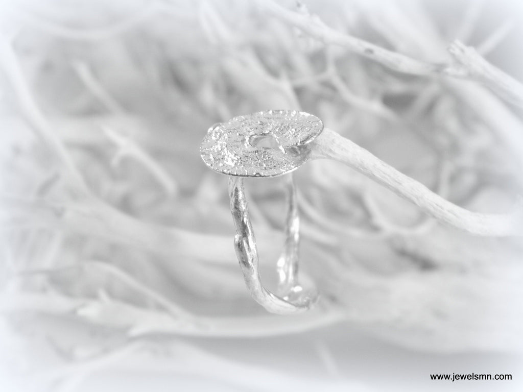 Silver Twig and Leaf Ring: Handmade Nature Jewelry (Adjustable Sizes)