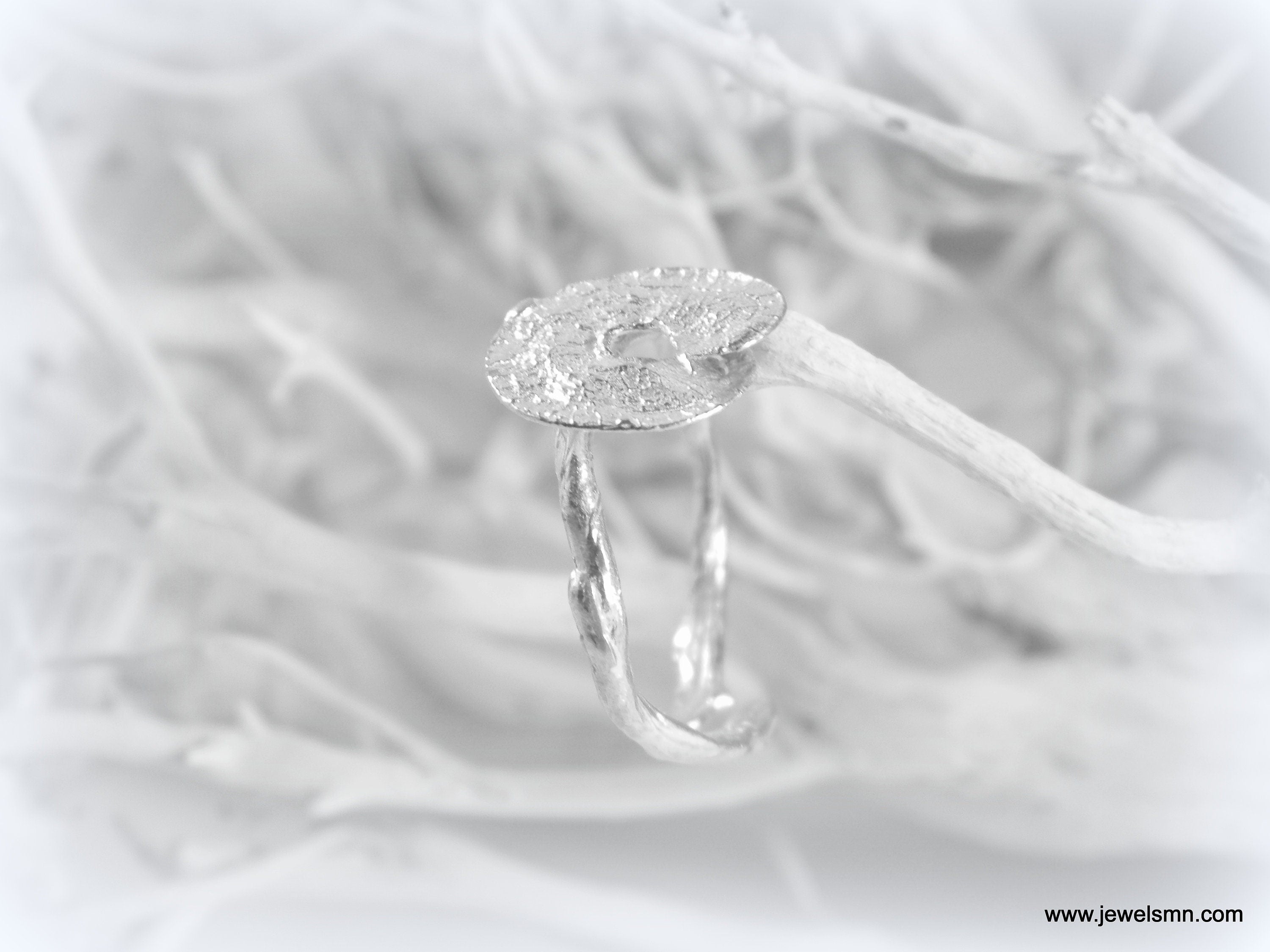 Silver Twig and Leaf Ring: Handmade Nature Jewelry (Adjustable Sizes)