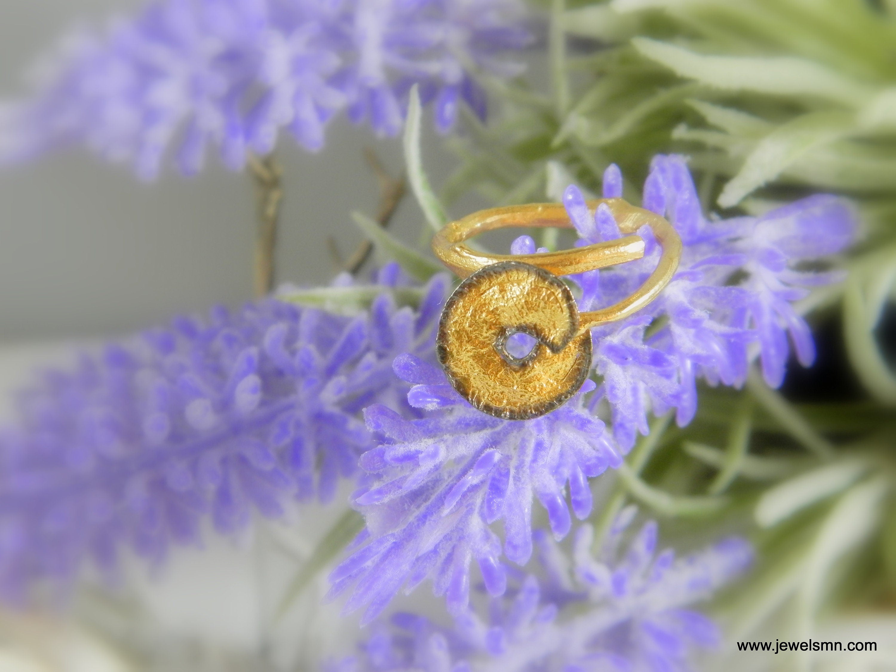 Gold Leaf Sterling Silver Ring - Delicate Tree Branch Detail