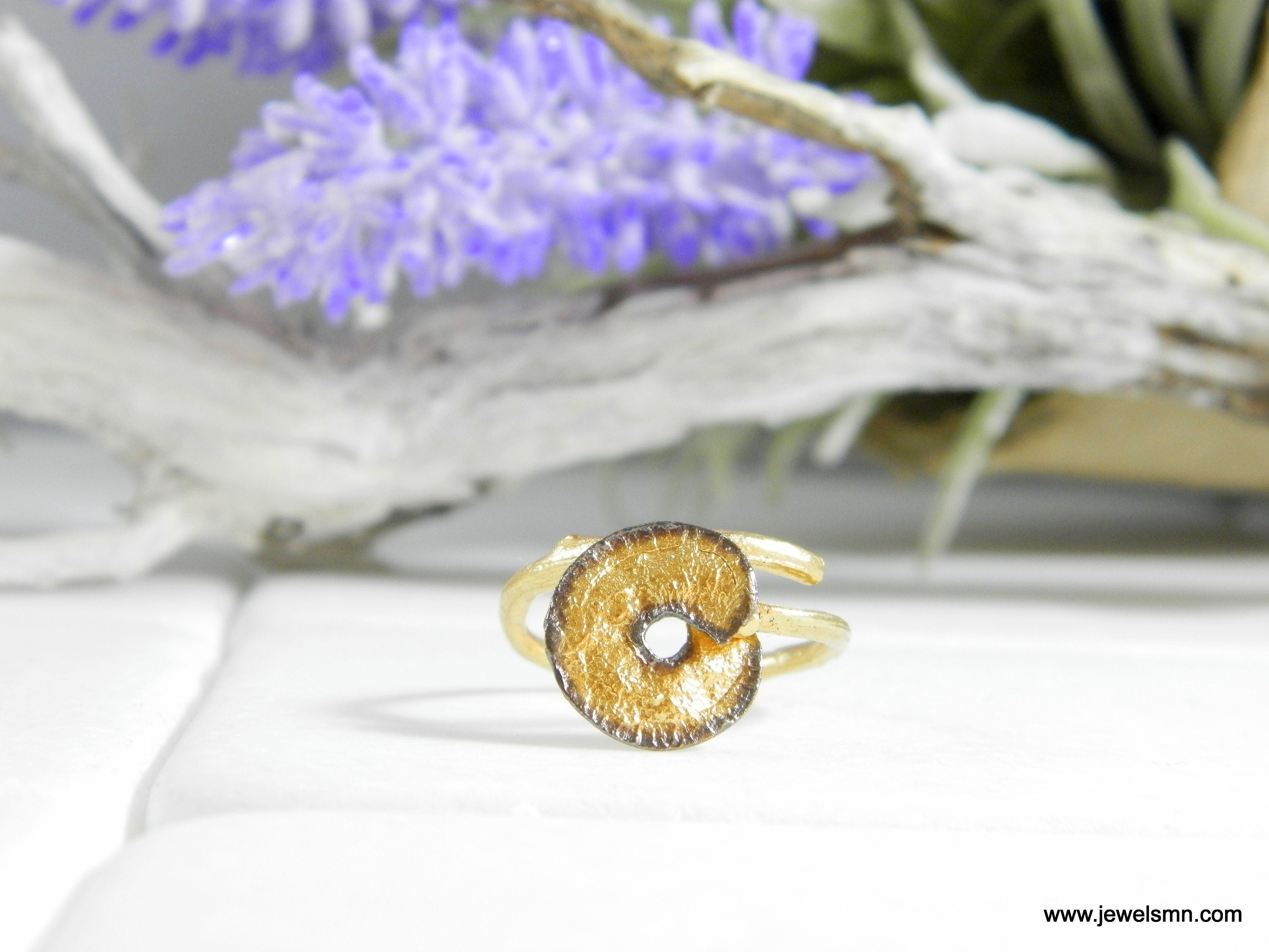 Gold Leaf Sterling Silver Ring - Delicate Tree Branch Detail