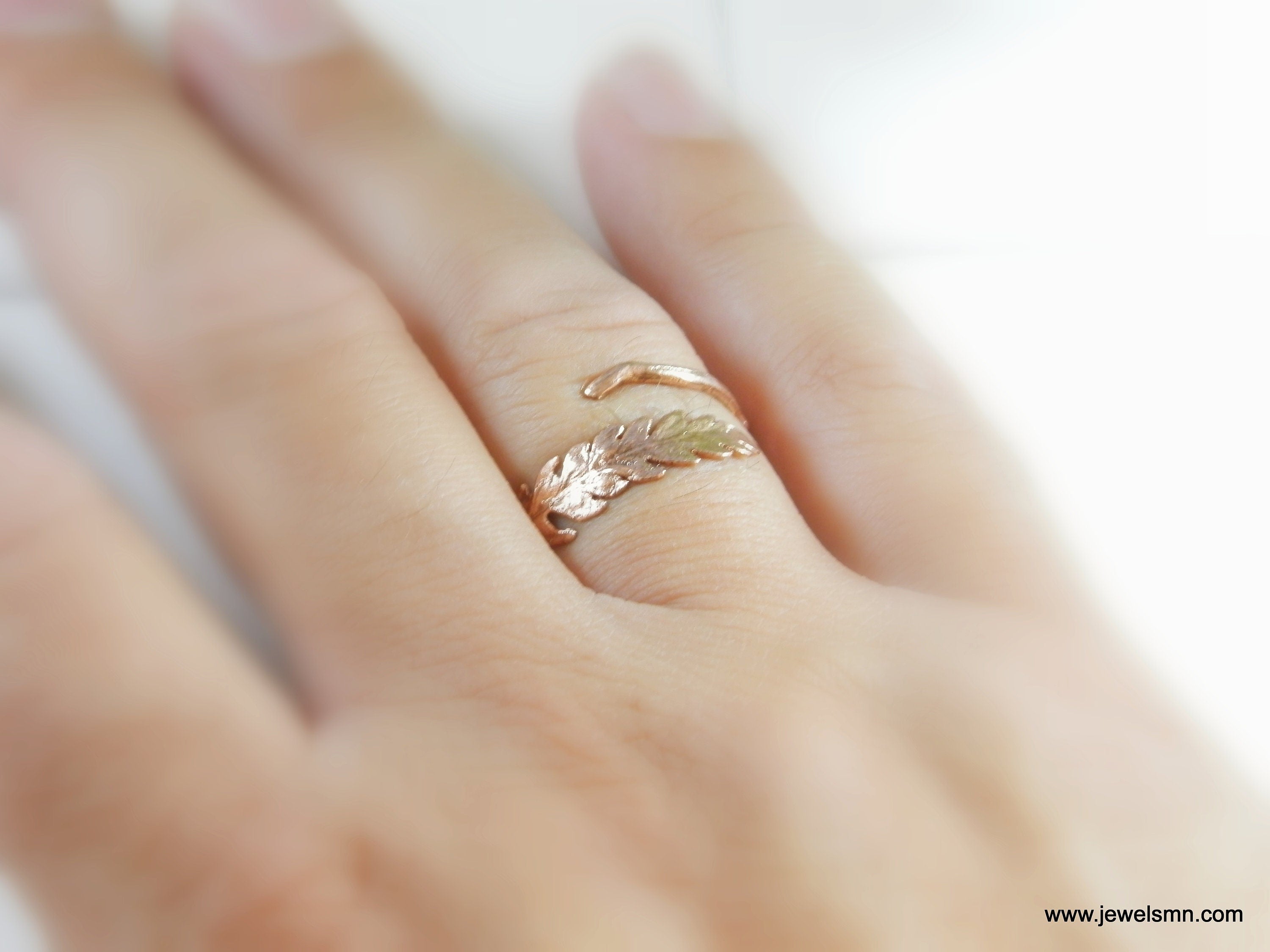 Gold Fern Ring, Rose Gold-Plated Sterling Silver Jewelry, Gold Fern Leaf, Gift for Her, Birthday Gift for Women, Handmade Jewelry