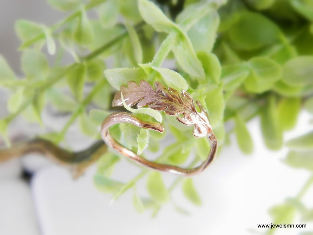 Gold Fern Ring, Rose Gold-Plated Sterling Silver Jewelry, Gold Fern Leaf, Gift for Her, Birthday Gift for Women, Handmade Jewelry