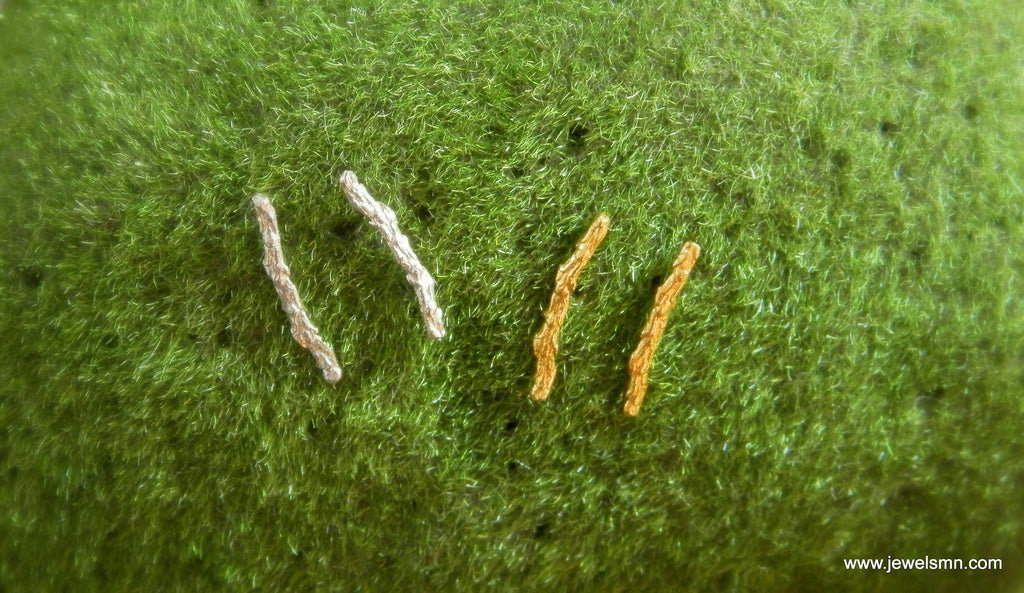 Twig Stud Earrings – Minimalist Mismatched Juniper Branch Studs in Gold & Sterling Silver