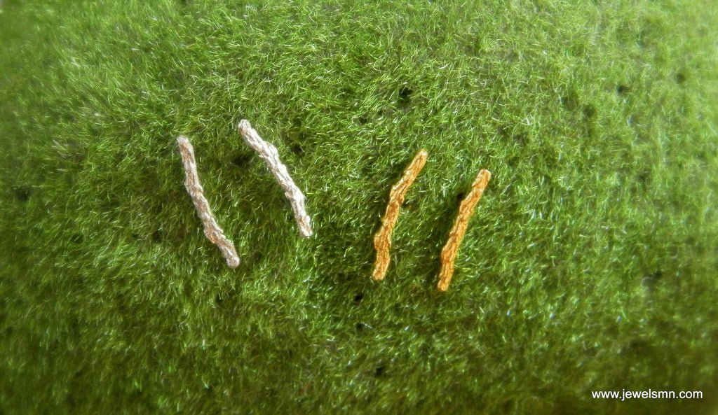 Twig Stud Earrings: Minimalist Juniper Branch - Sterling Silver & Gold