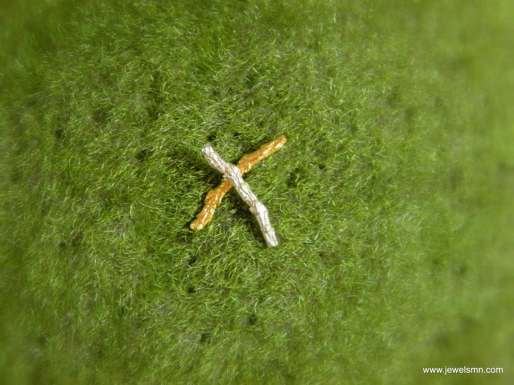Twig Stud Earrings: Minimalist Juniper Branch - Sterling Silver & Gold