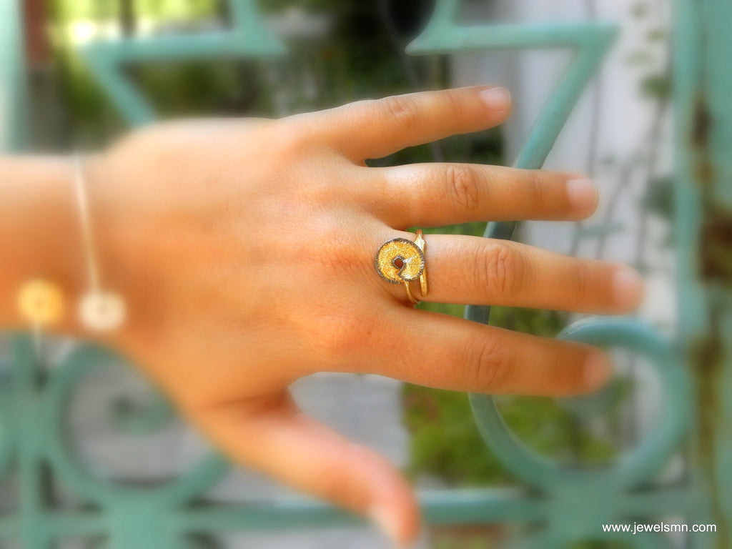 Gold Leaf Sterling Silver Ring - Delicate Tree Branch Detail