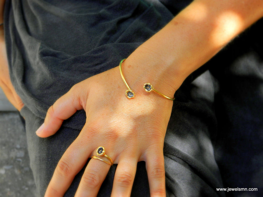 Nature-Inspired Lily Cuff Bracelet, Sterling Silver and Gold (Adjustable Fit)