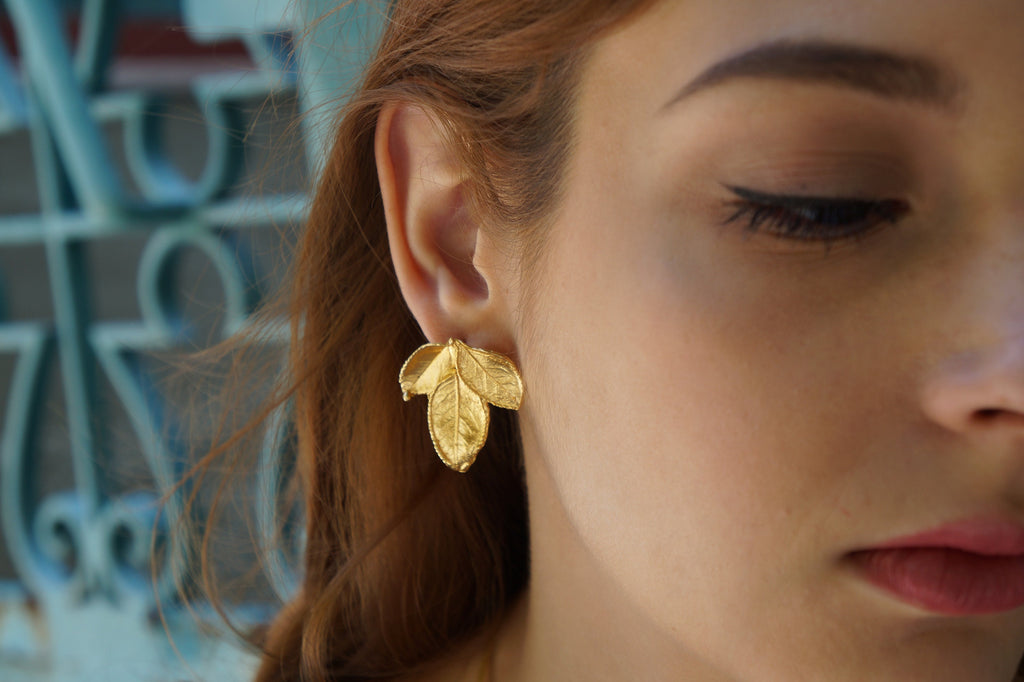 Bridal Jewelry Set – Rose Leaf Necklace, Gold Plated Earrings & Ring Gift Boxed