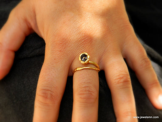 Minimalist Handmade Nature Jewelry. ring Real Lily Ring gold and black palladium with branch ring.  gift for her