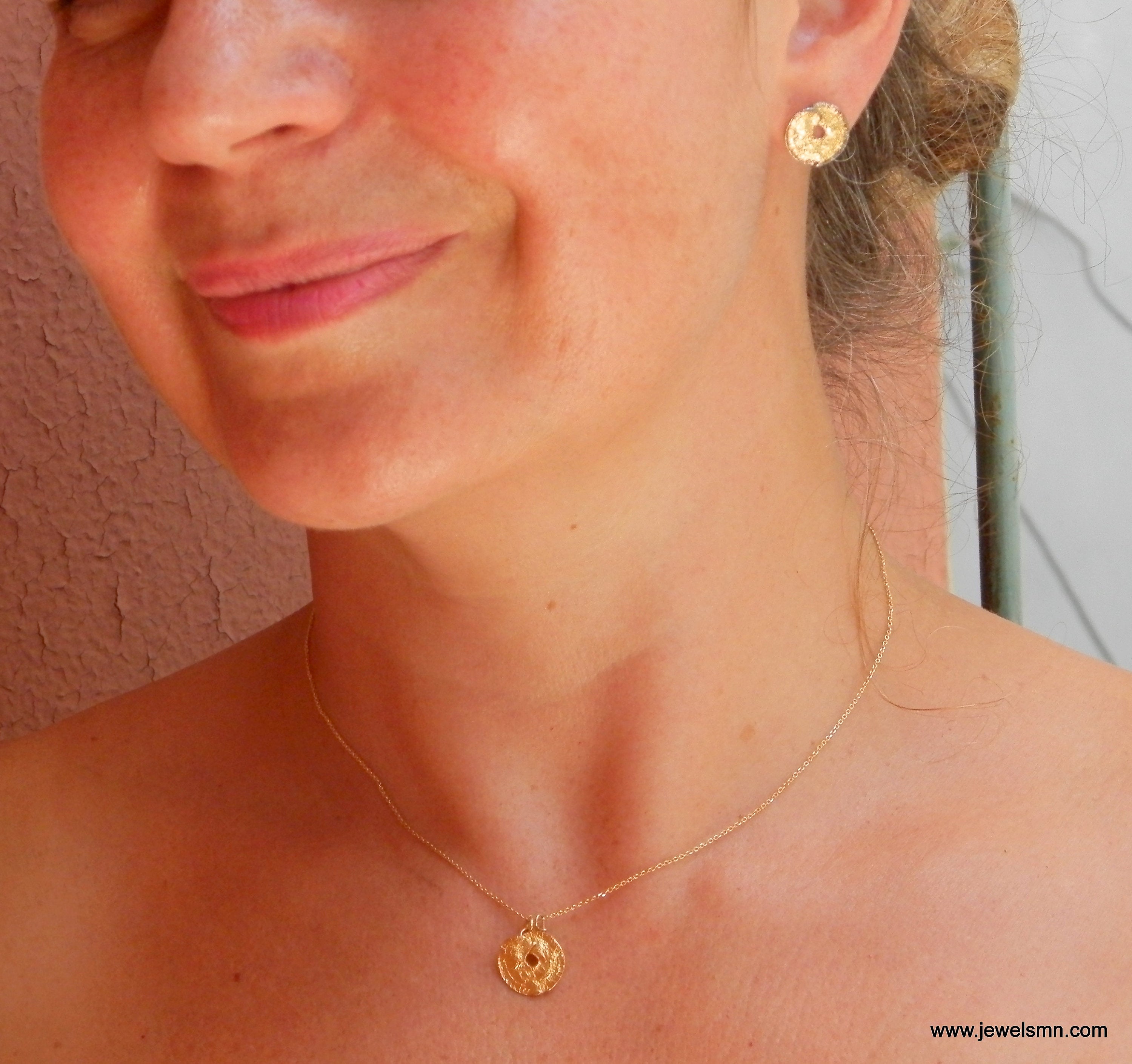 Spiral Leaf Stud Earrings - Dainty 14k Gold Plated Silver