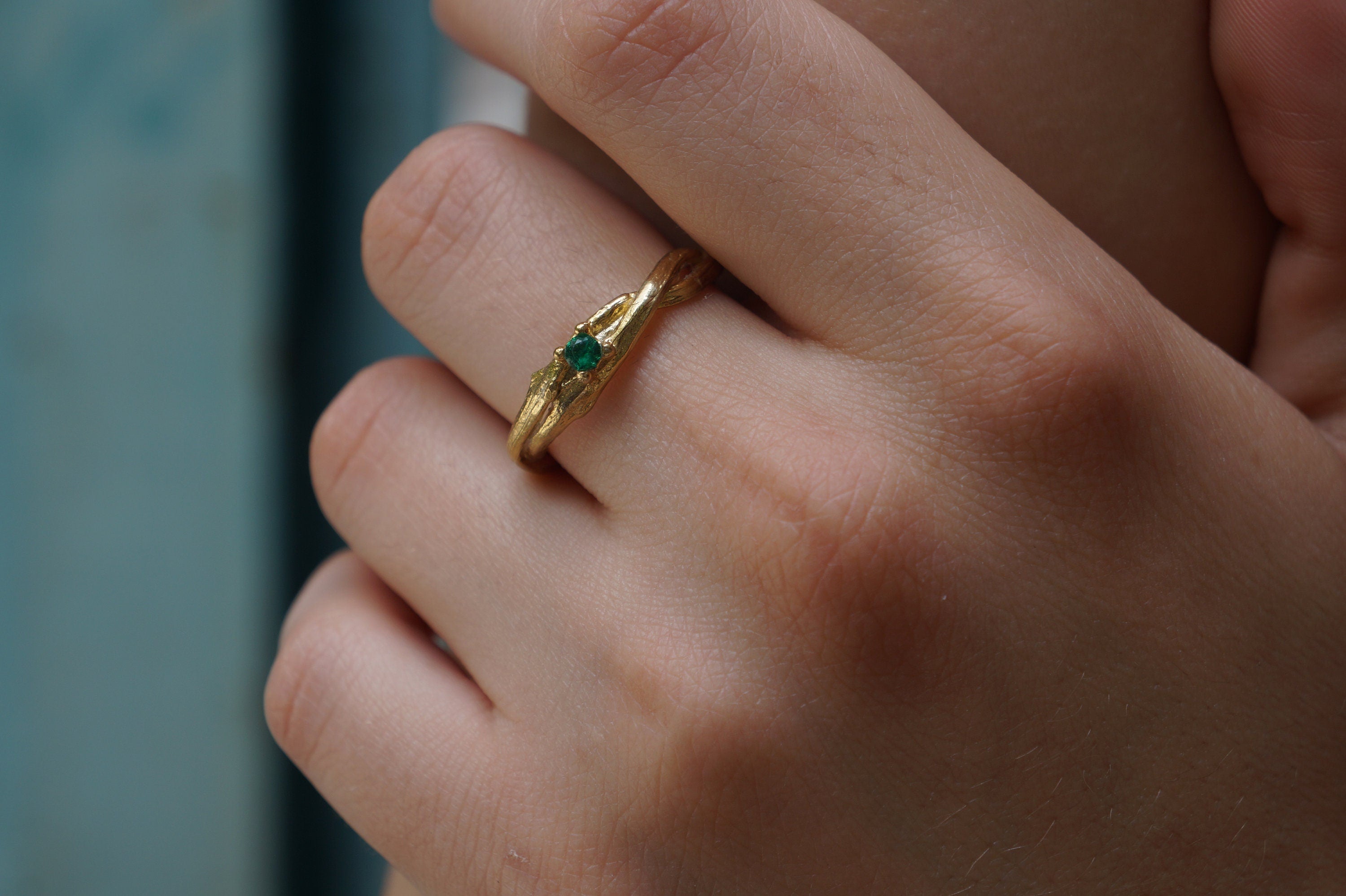 Gold Olive Branch Ring – Adjustable Solid Gold Jewelry With Delicate Vein Design