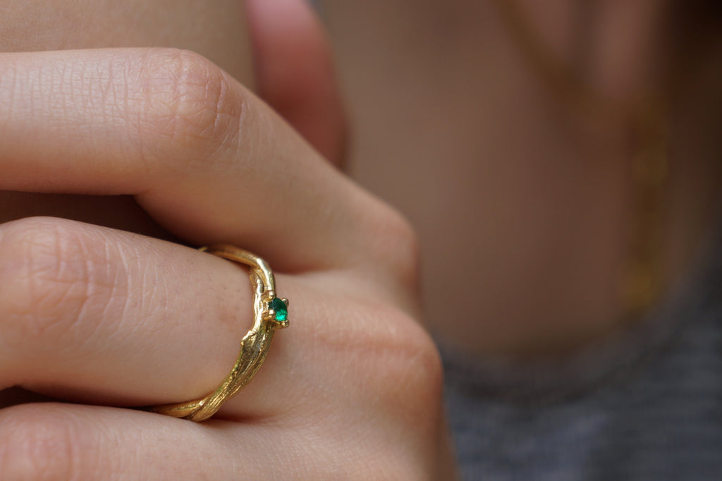 Gold Olive Branch Ring – Adjustable Solid Gold Jewelry With Delicate Vein Design