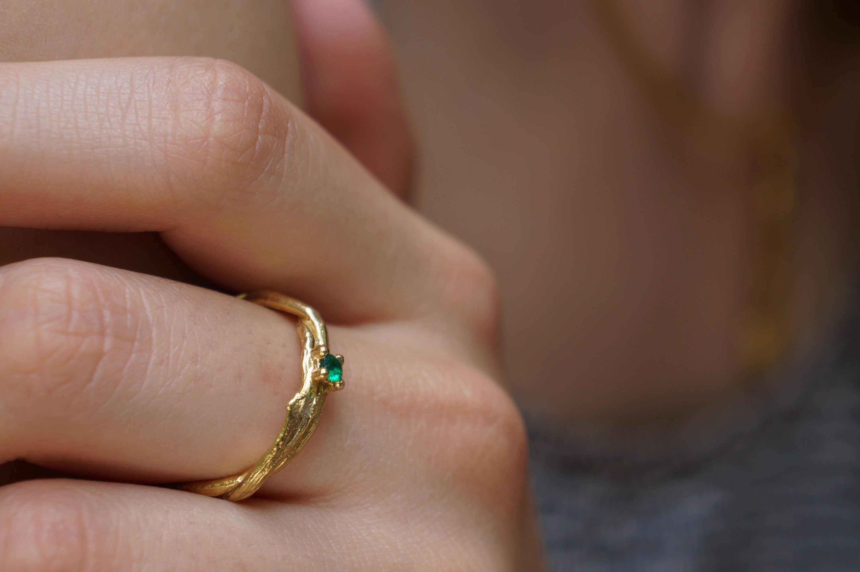 Gold Olive Branch Ring – Adjustable Solid Gold Jewelry With Delicate Vein Design