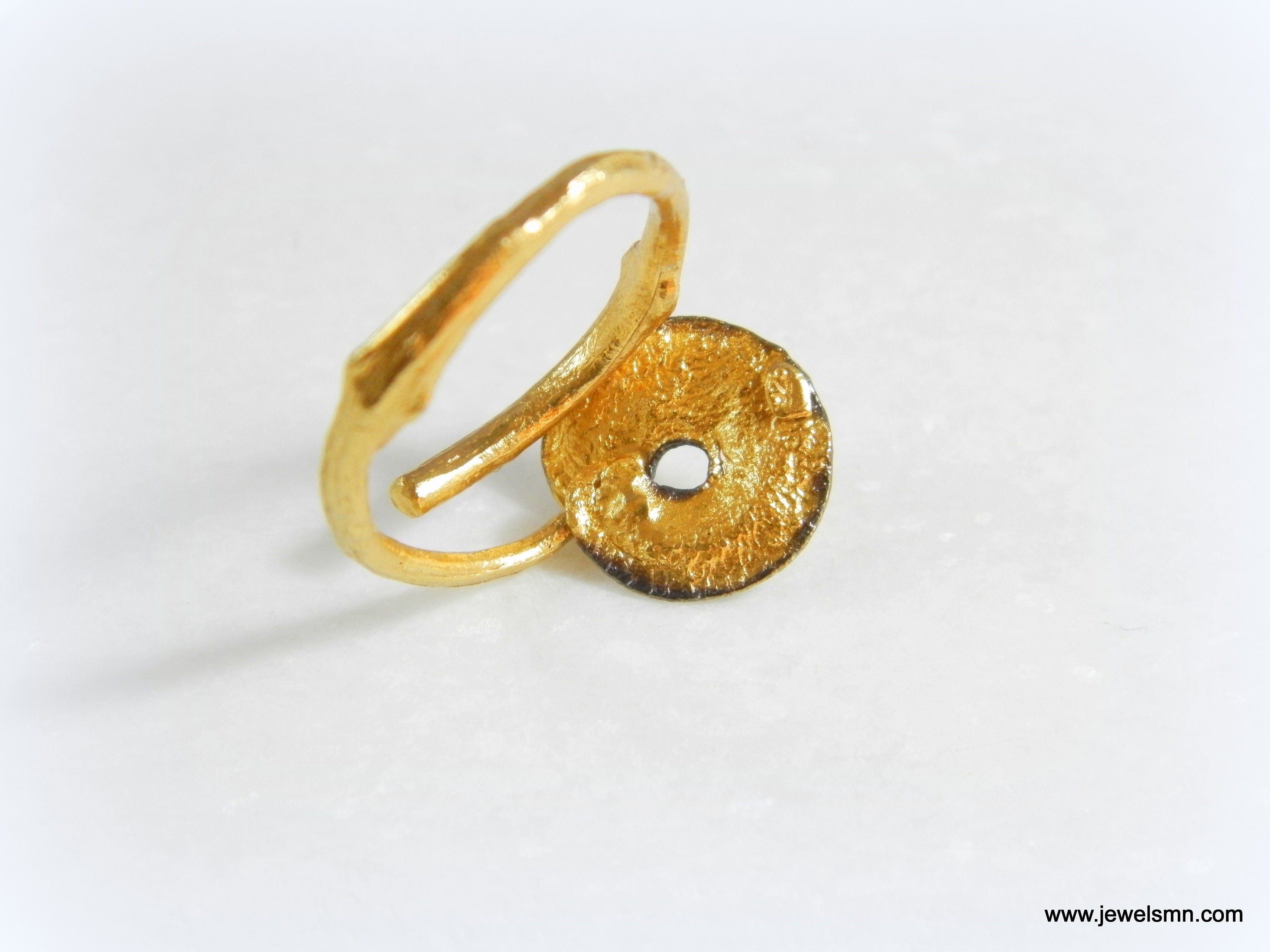 Nature-Inspired Ring: Gold Leaf Spiral and Branch - Recycled Silver