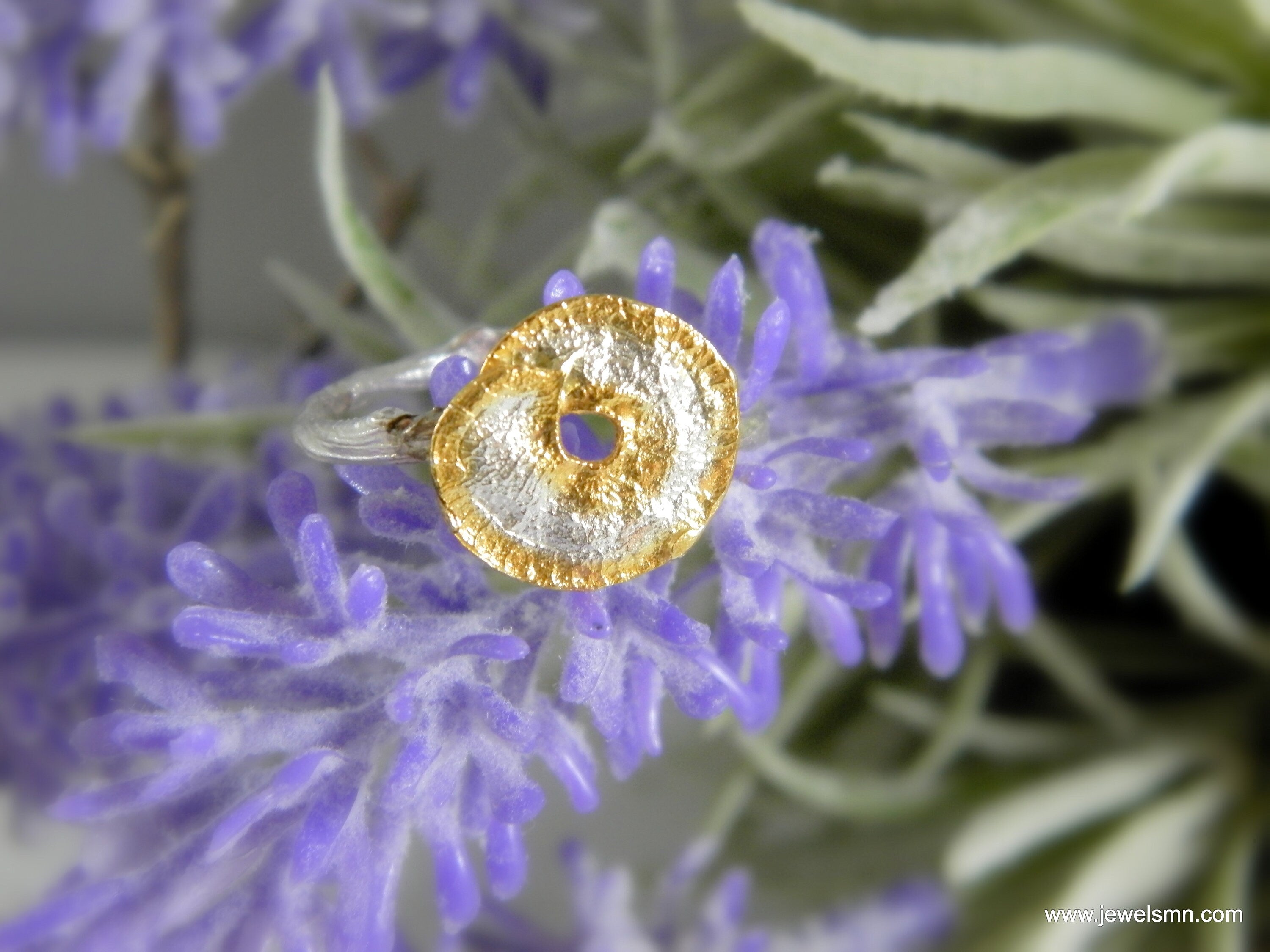 Silver Spiral Leaf Ring - Gold Plated Branch Detail