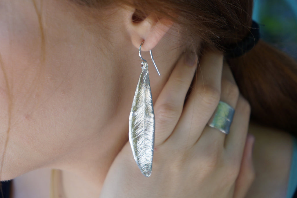 Botanical Dangle Earrings – Sterling Silver 925 Olive Leaf Nature Jewelry