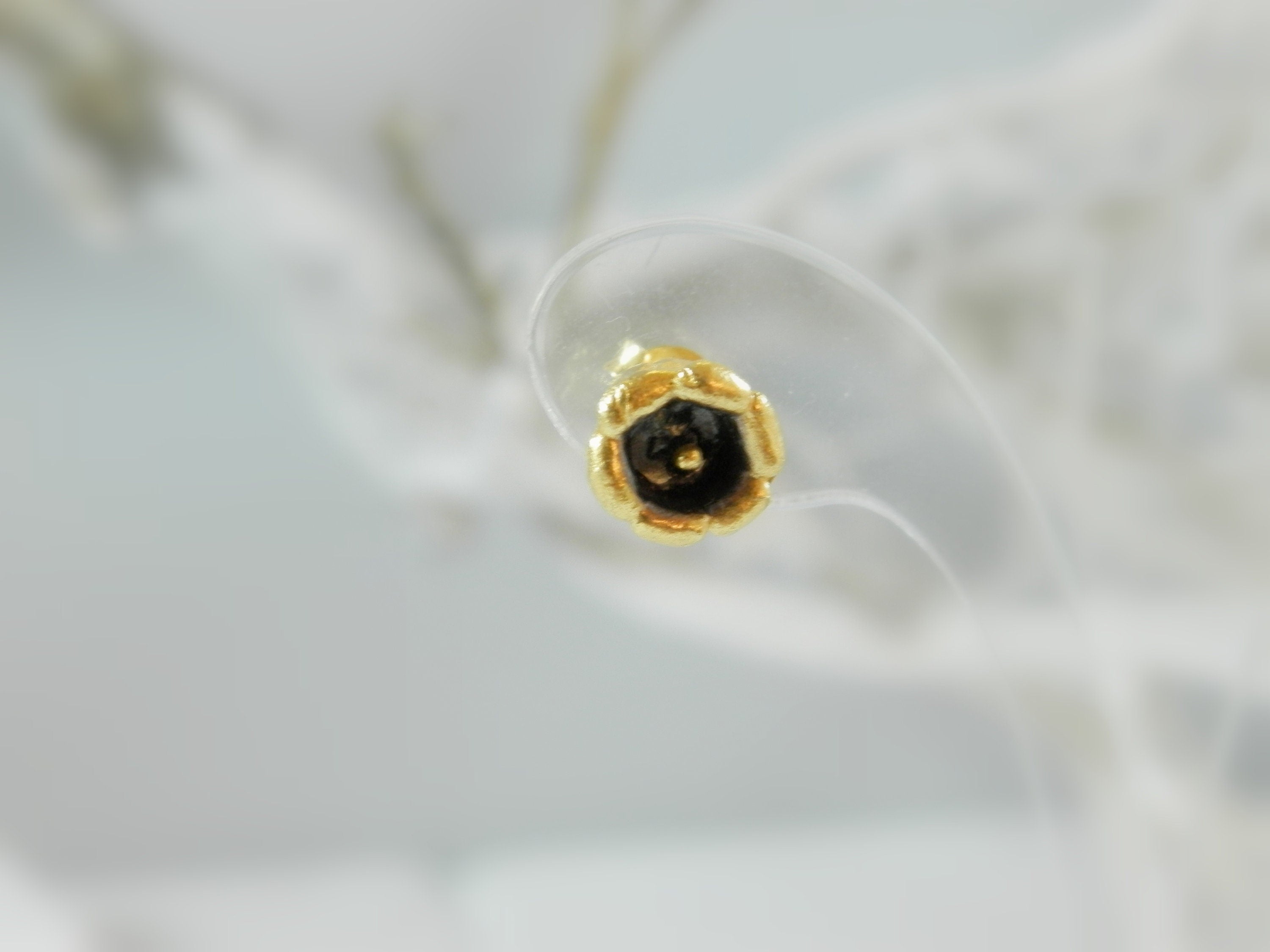 Lily Flower Stud Earrings – Gold Floral Earrings with Black Palladium Accents