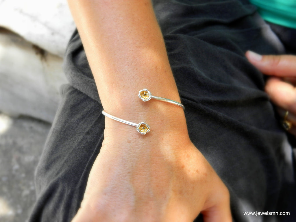 Lily of the Valley Silver Bracelet - Open Cuff, Adjustable Fit